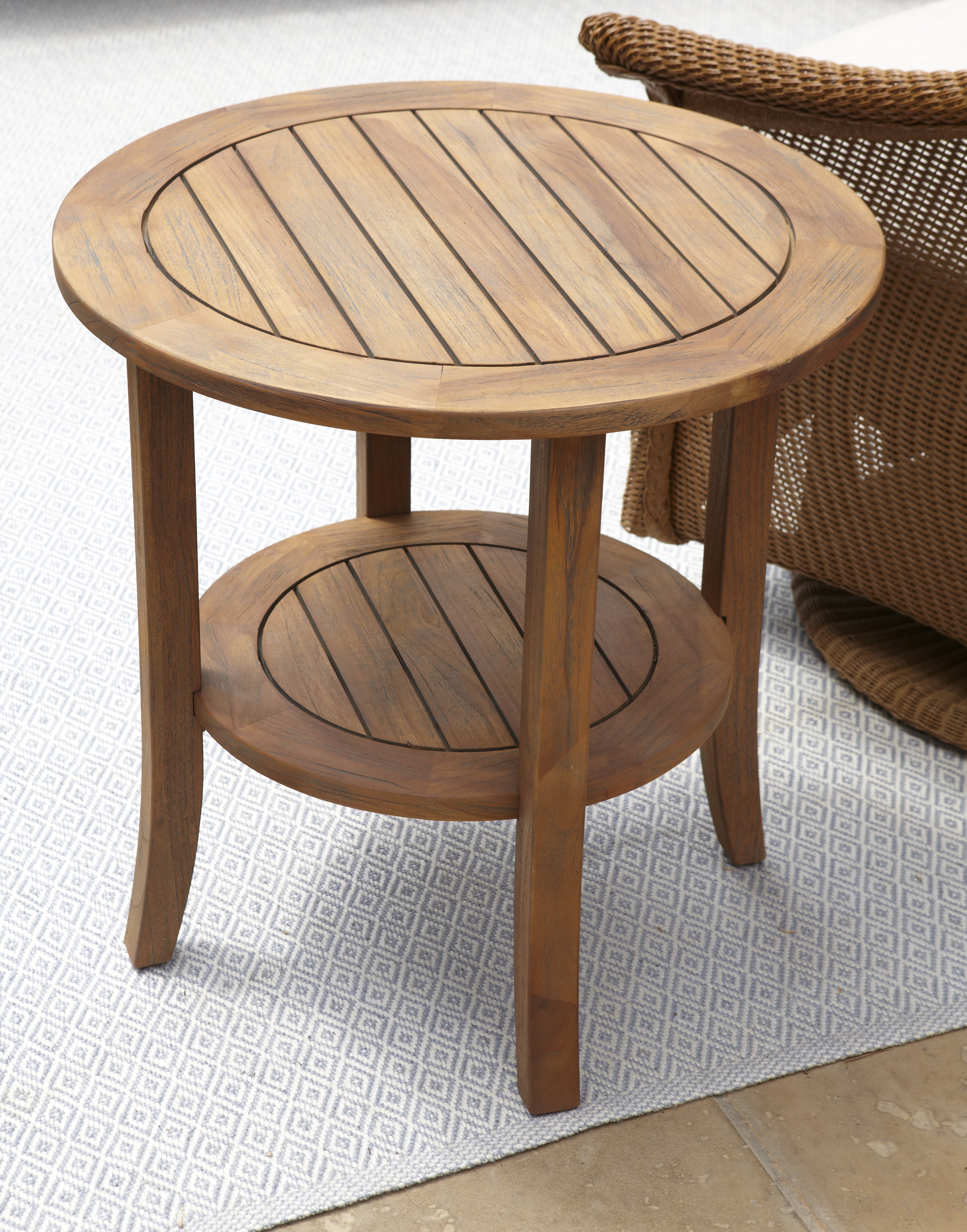 Teak 24" Round Tapered Leg End Table with Shelf