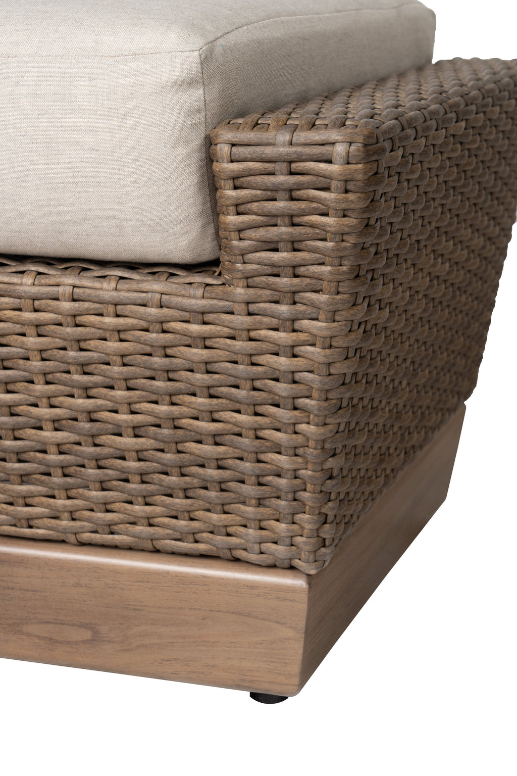 Charisma Ottoman in Brindle Finish with Hansen Sky fabric — Detail