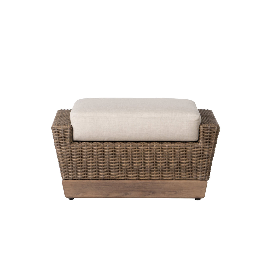 Charisma Ottoman in Brindle Finish with Hansen Sky fabric — Front