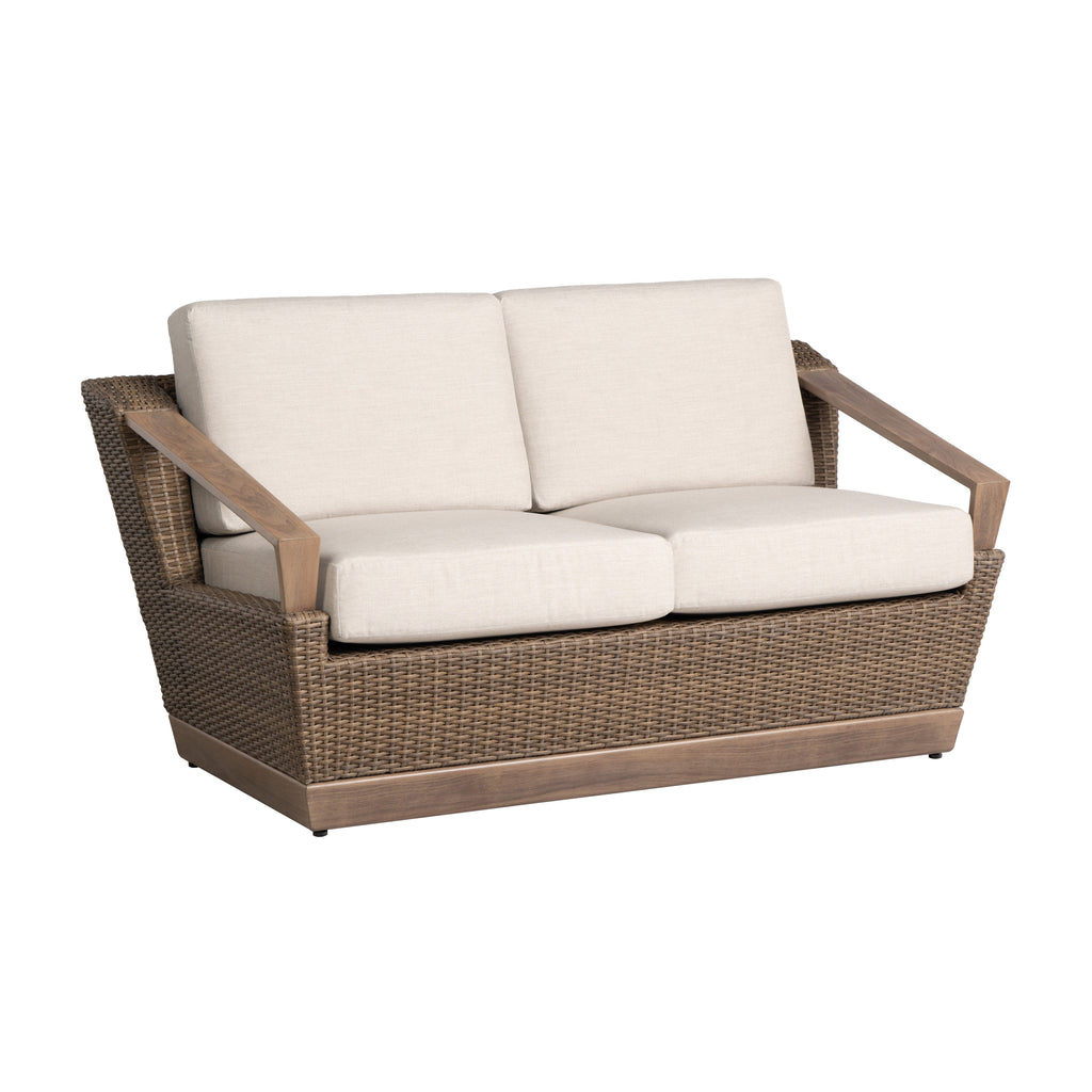 Charisma Loveseat in Brindle Finish with Hansen Sky fabric — Angle