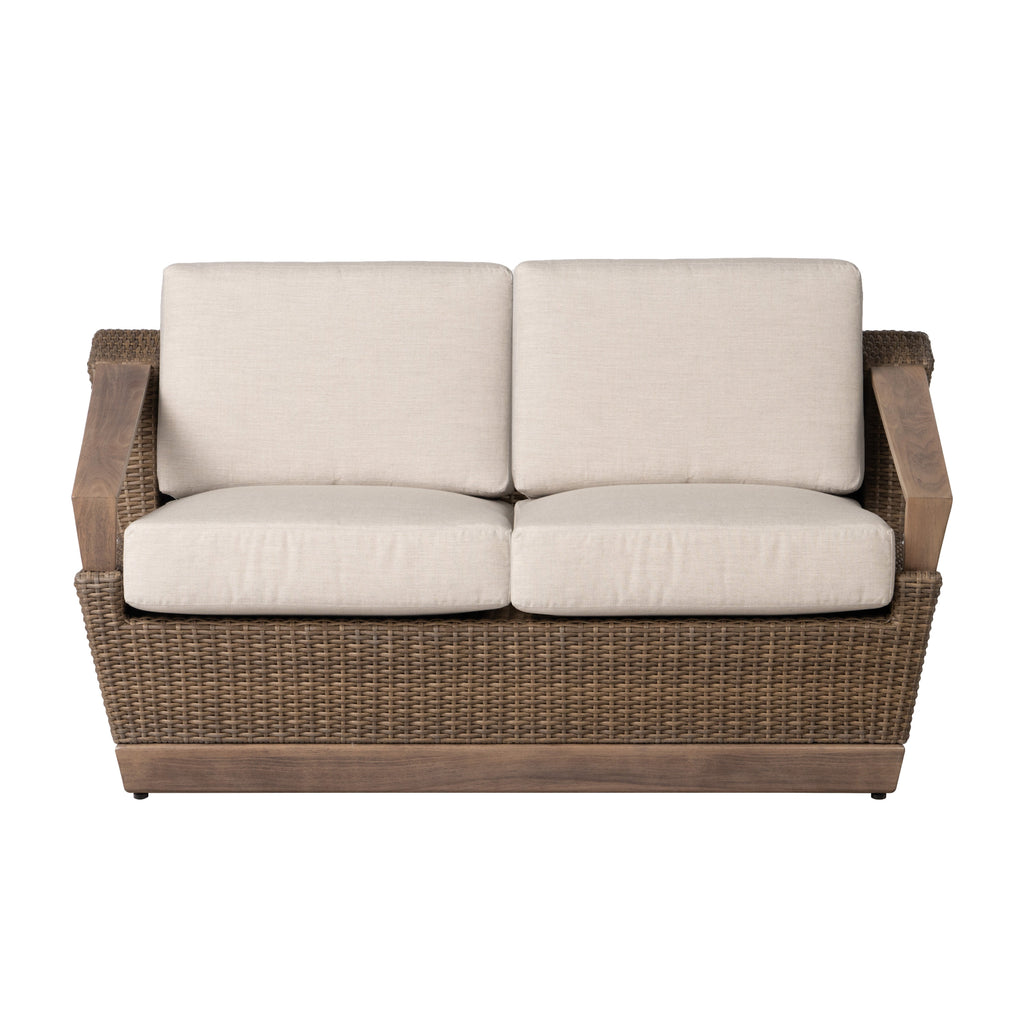 Charisma Loveseat in Brindle Finish with Hansen Sky fabric — Front