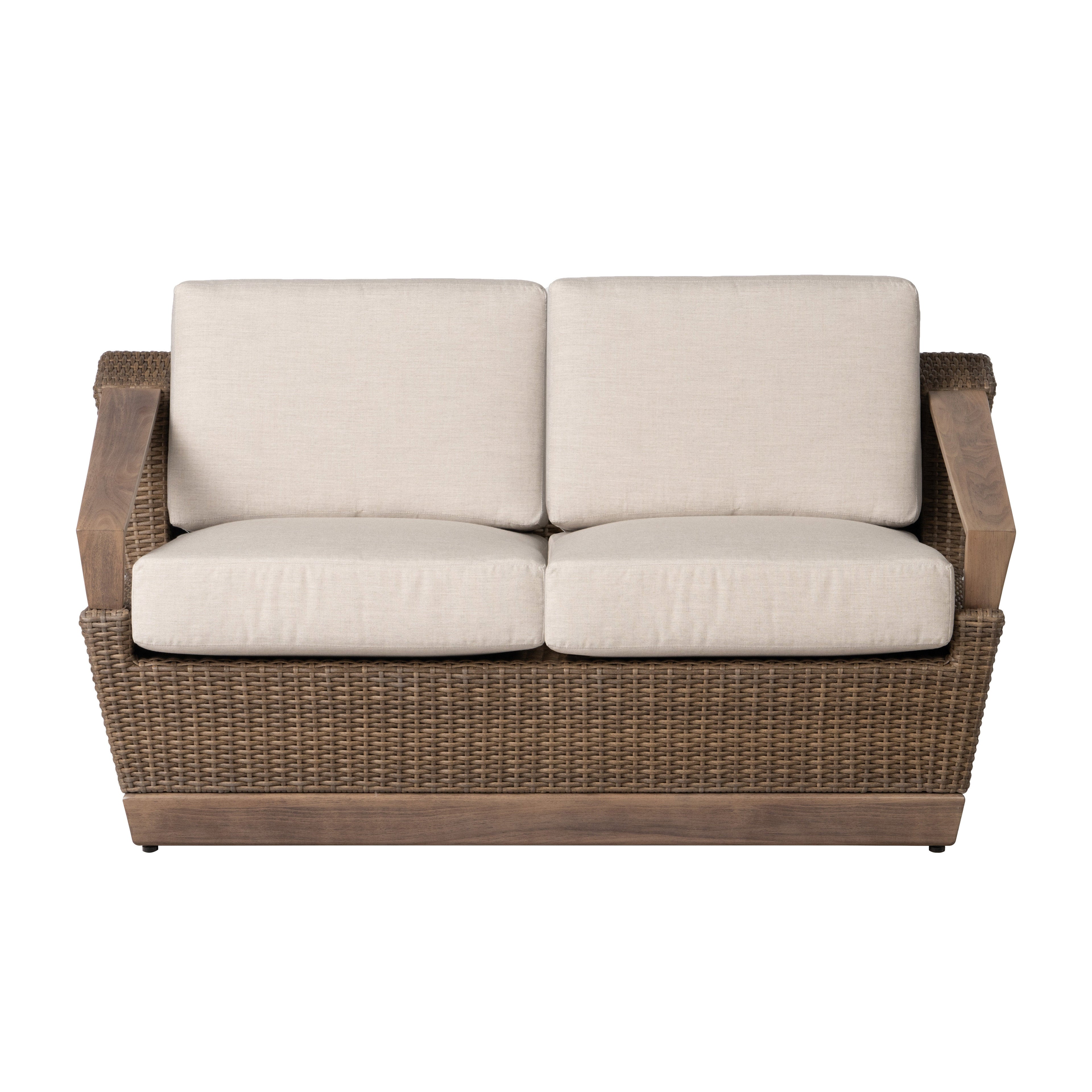 Charisma Loveseat in Brindle Finish with Hansen Sky fabric — Front