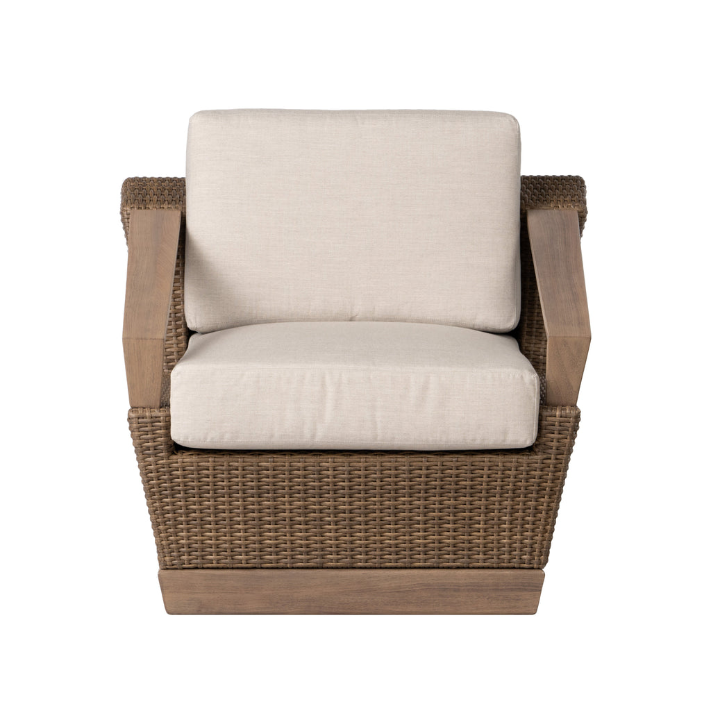 Charisma Swivel Lounge Chair in Brindle Finish with Hansen Sky fabric — Front