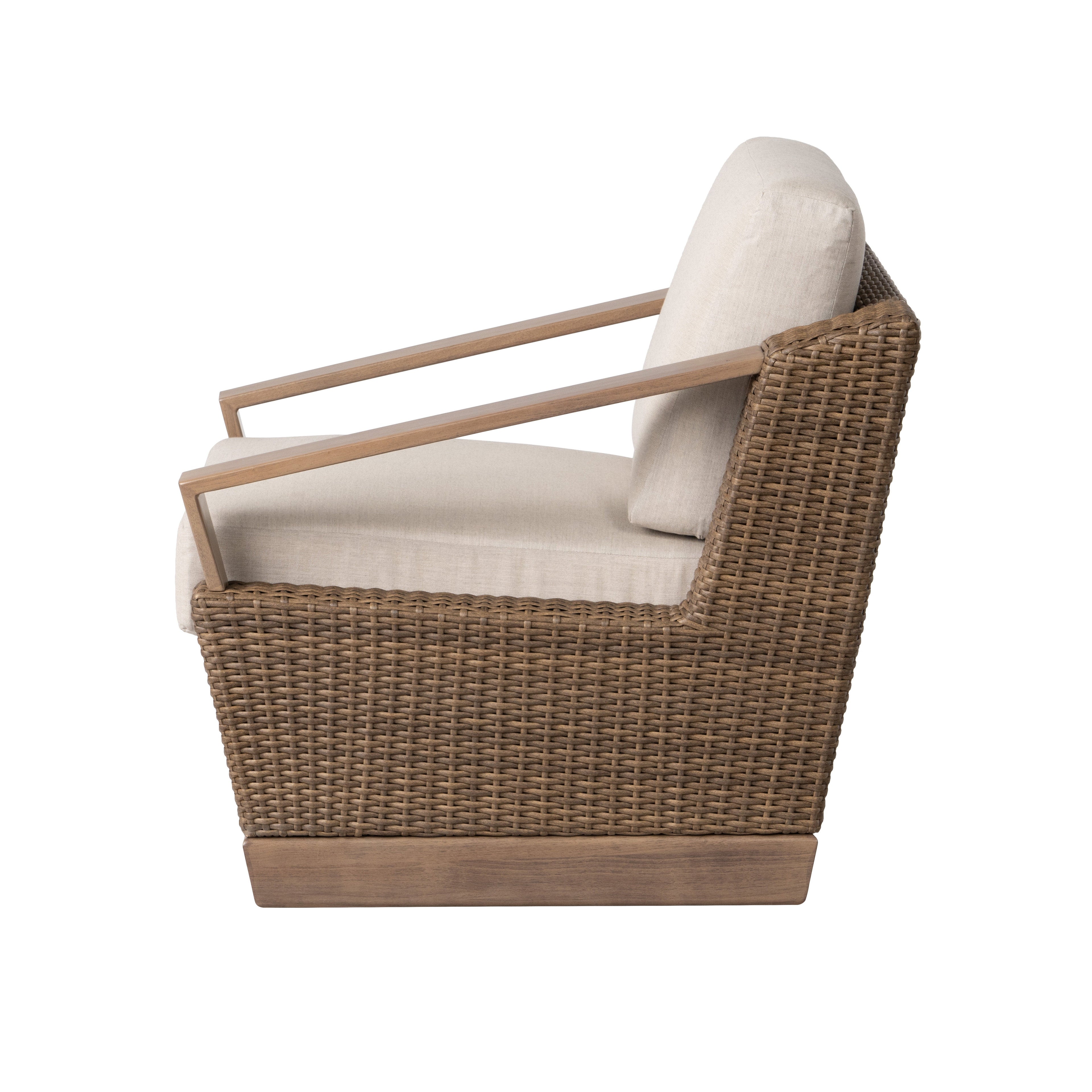 Charisma Swivel Lounge Chair in Brindle Finish with Hansen Sky fabric — Side