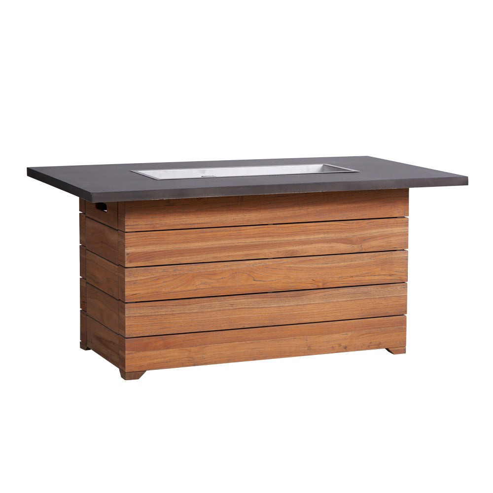 Teak 50" Rect. Fire Table with Faux Concrete Top