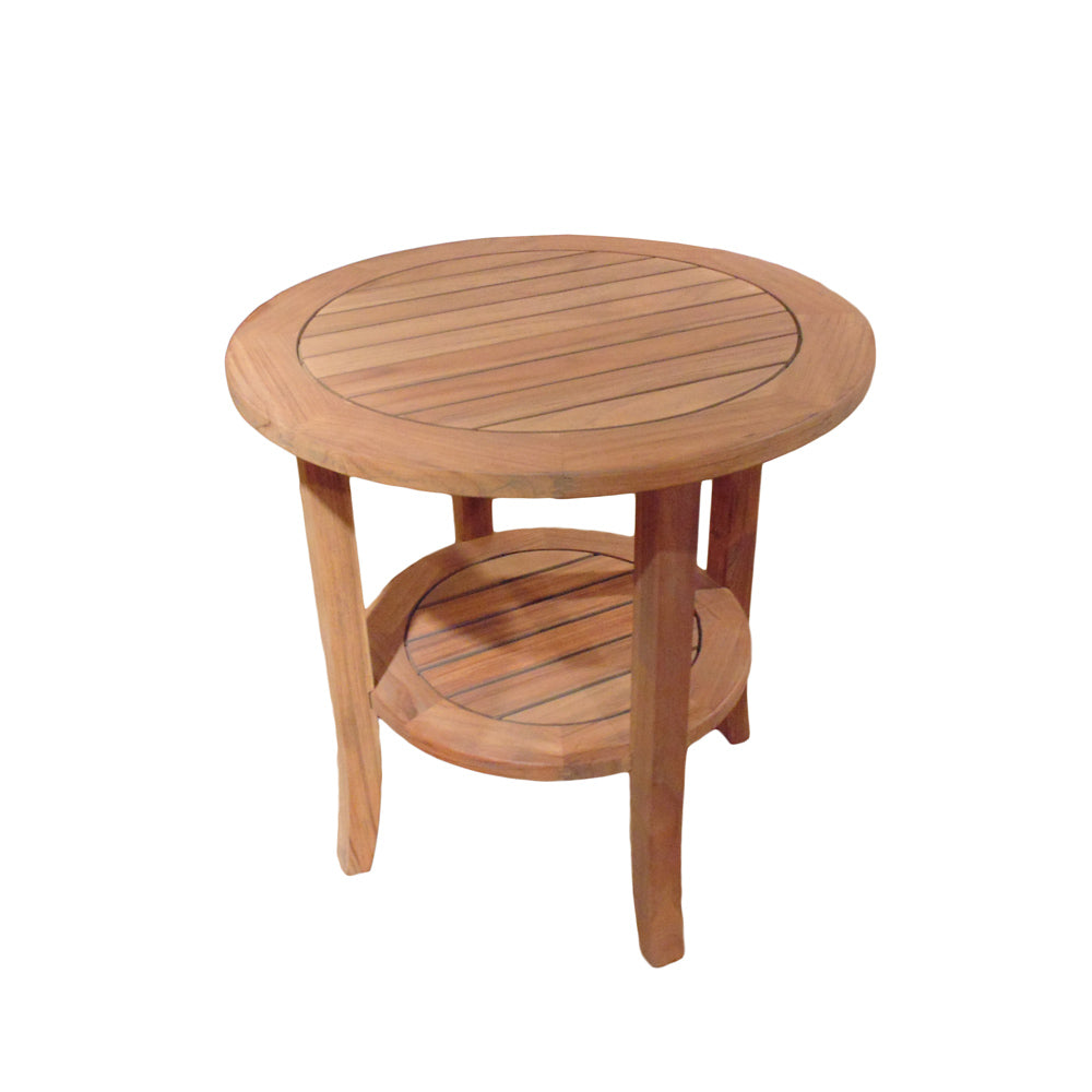 Teak 24" Round Tapered Leg End Table with Shelf