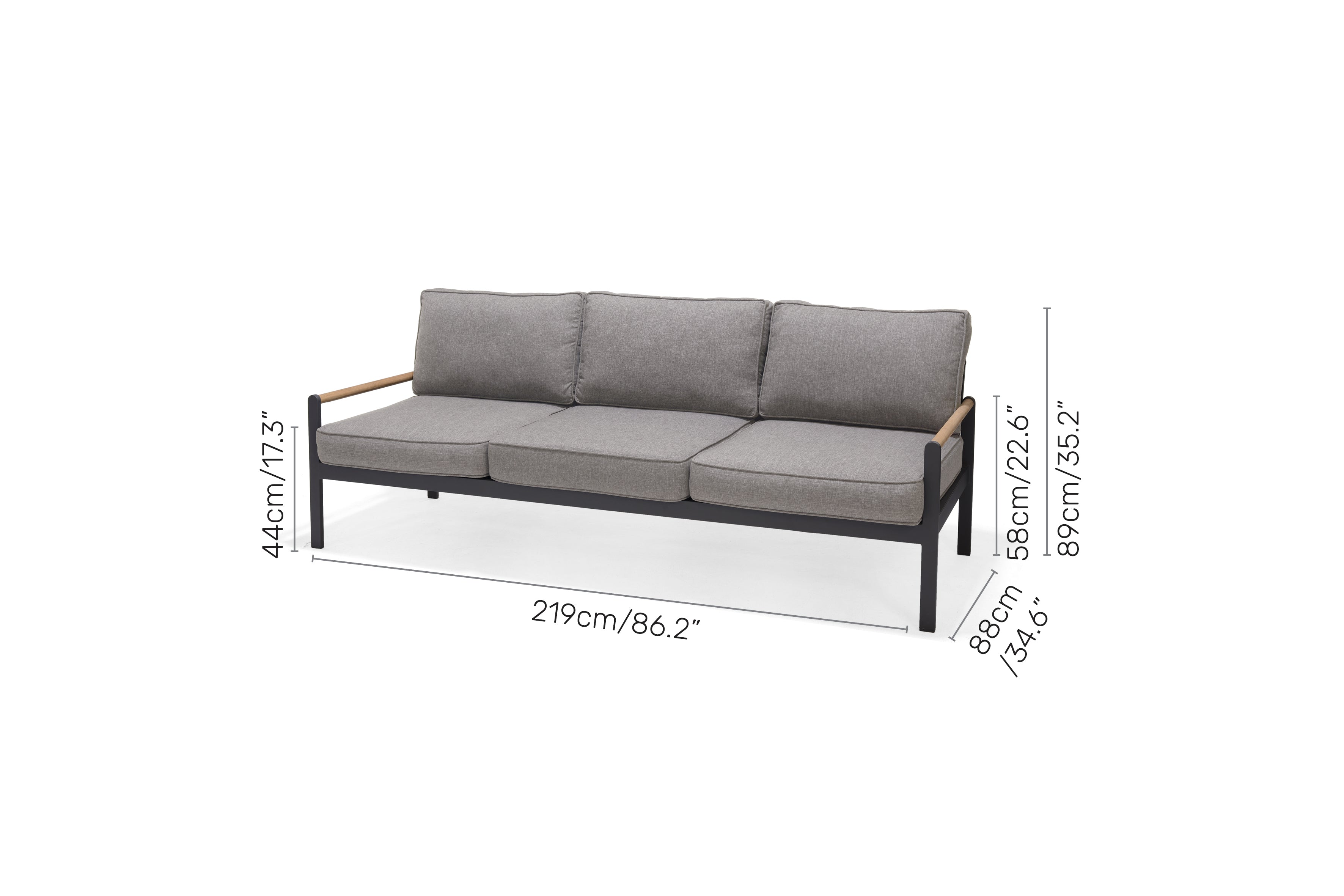 Amber Teak and Aluminum 3-Seater Sofa