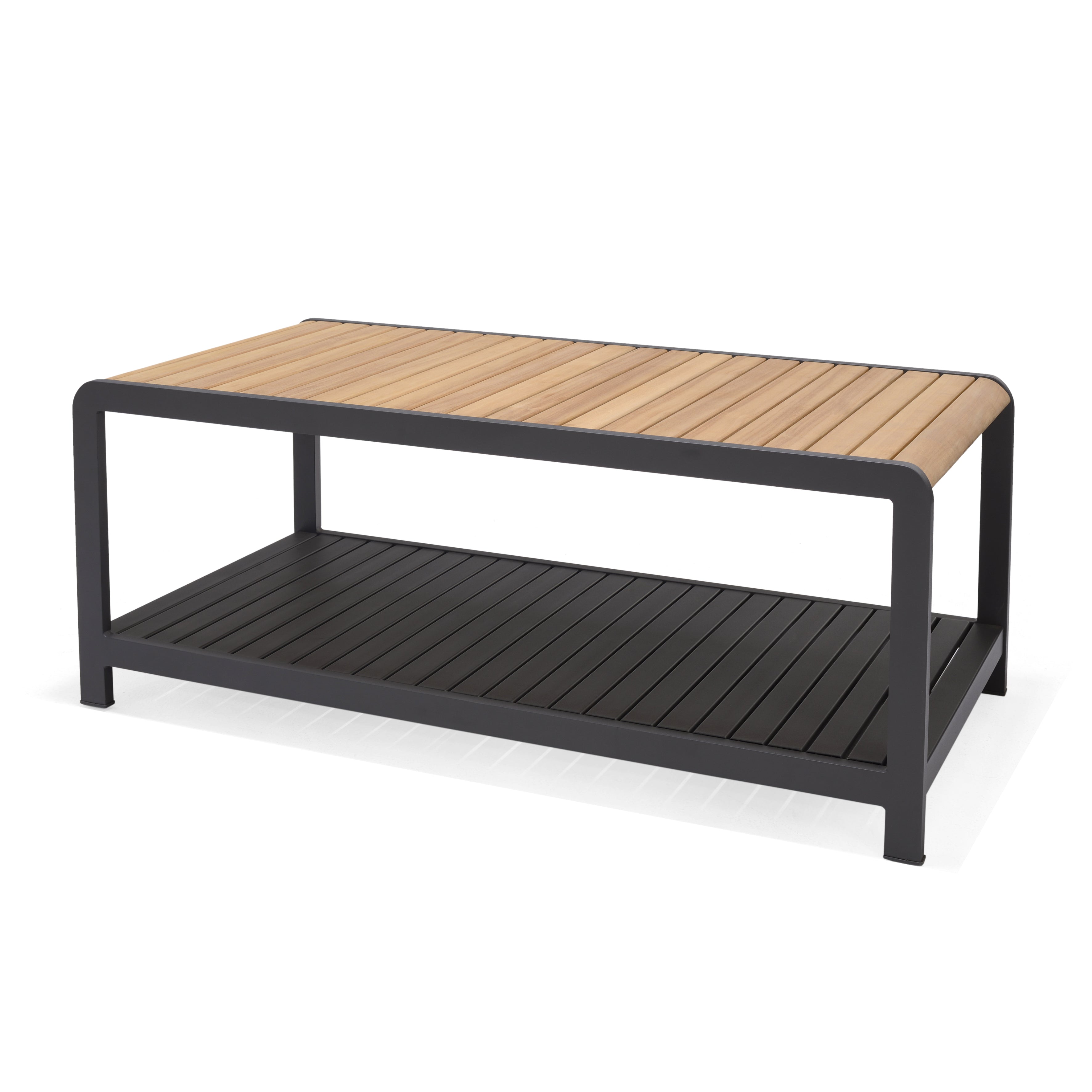 Amber Teak and Aluminum Rectangular Coffee Table