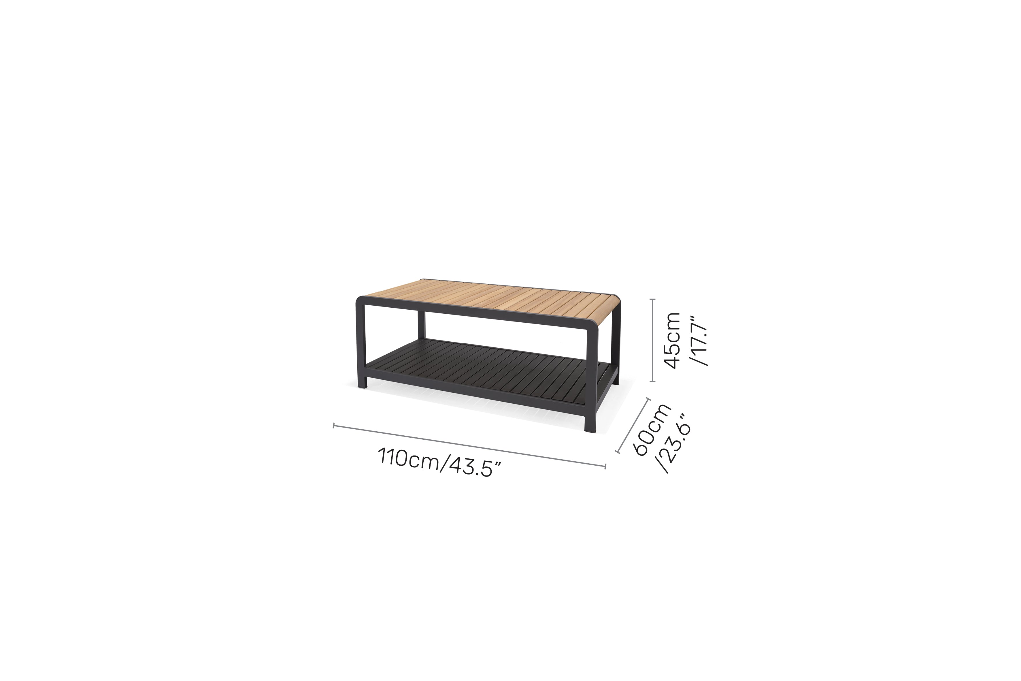 Amber Teak and Aluminum Rectangular Coffee Table