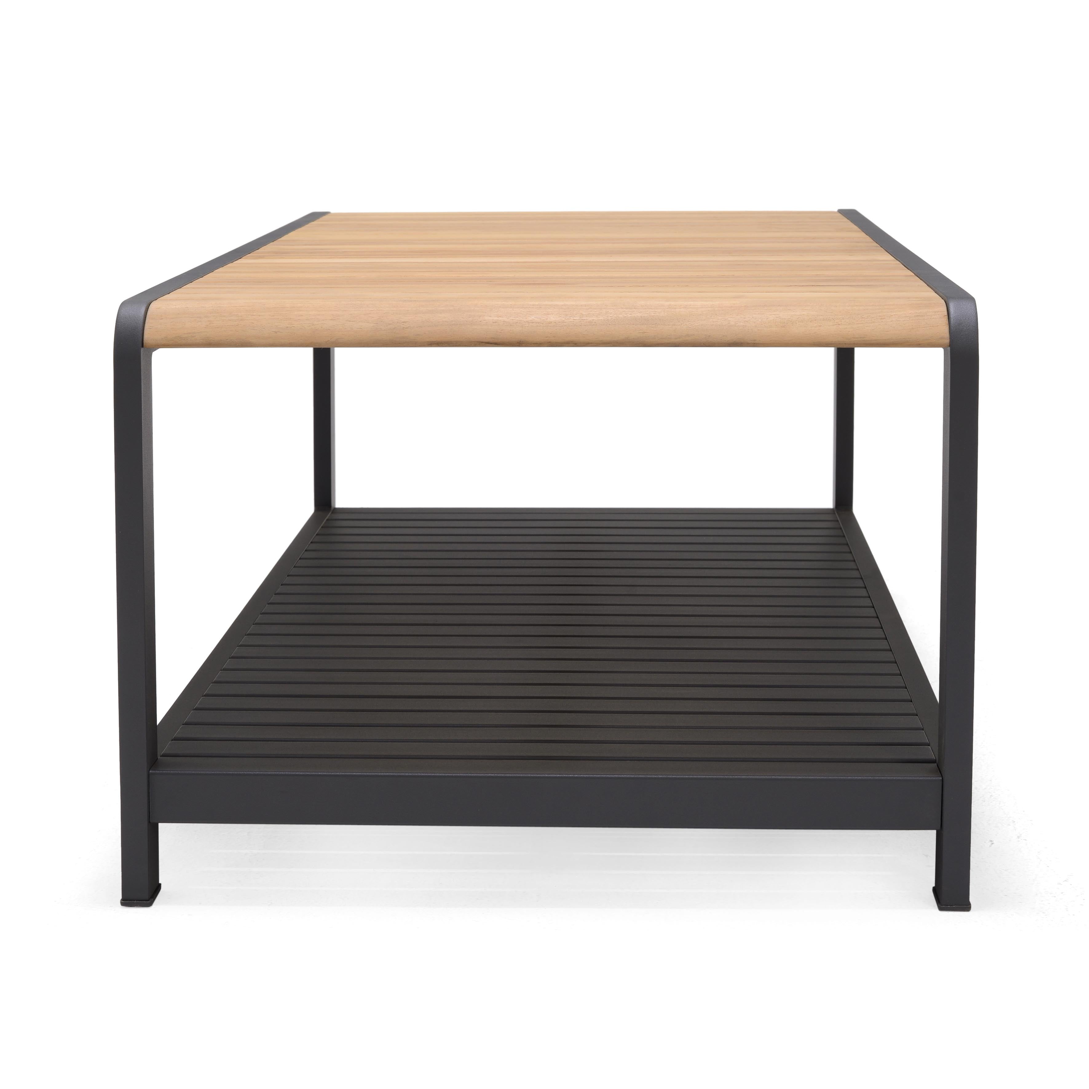 Amber Teak and Aluminum Rectangular Coffee Table