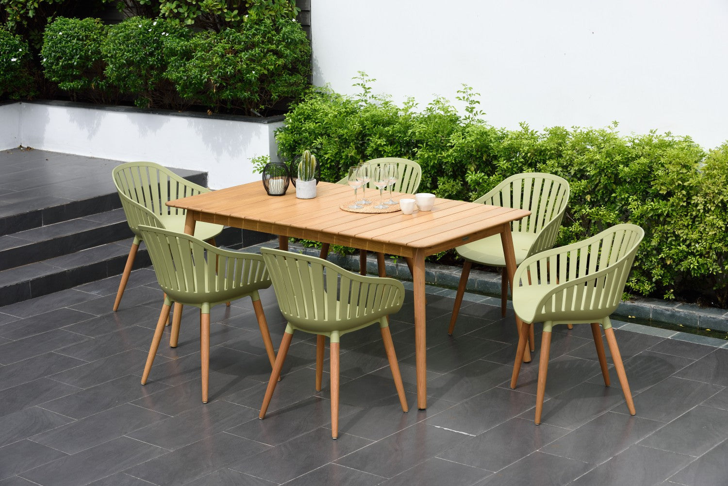 Nassau 7 Piece Rectangular Dining Set – Sage Green Social Plastic®