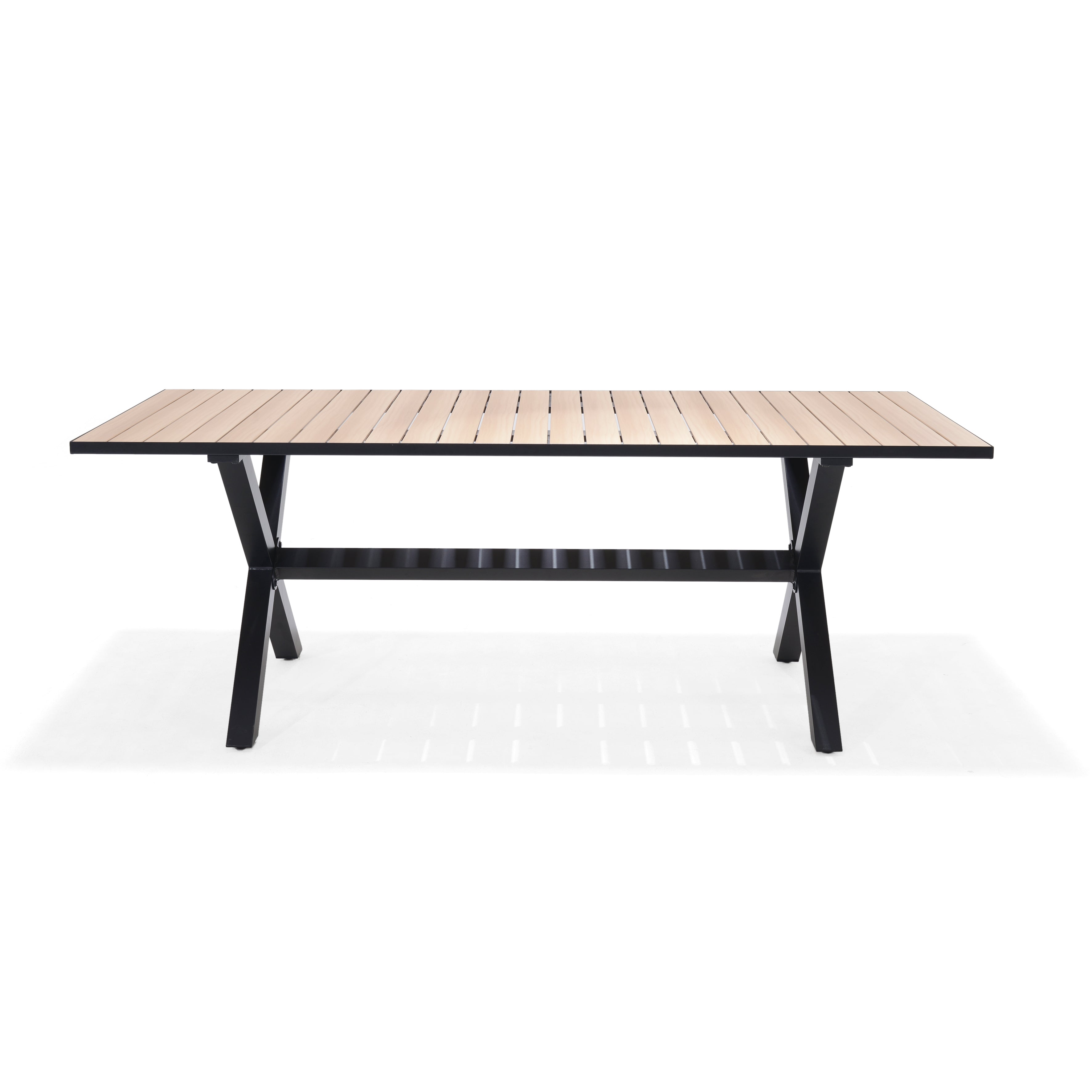 Panama Dark Rectangular Table and 6 Nassau Black Aluminum