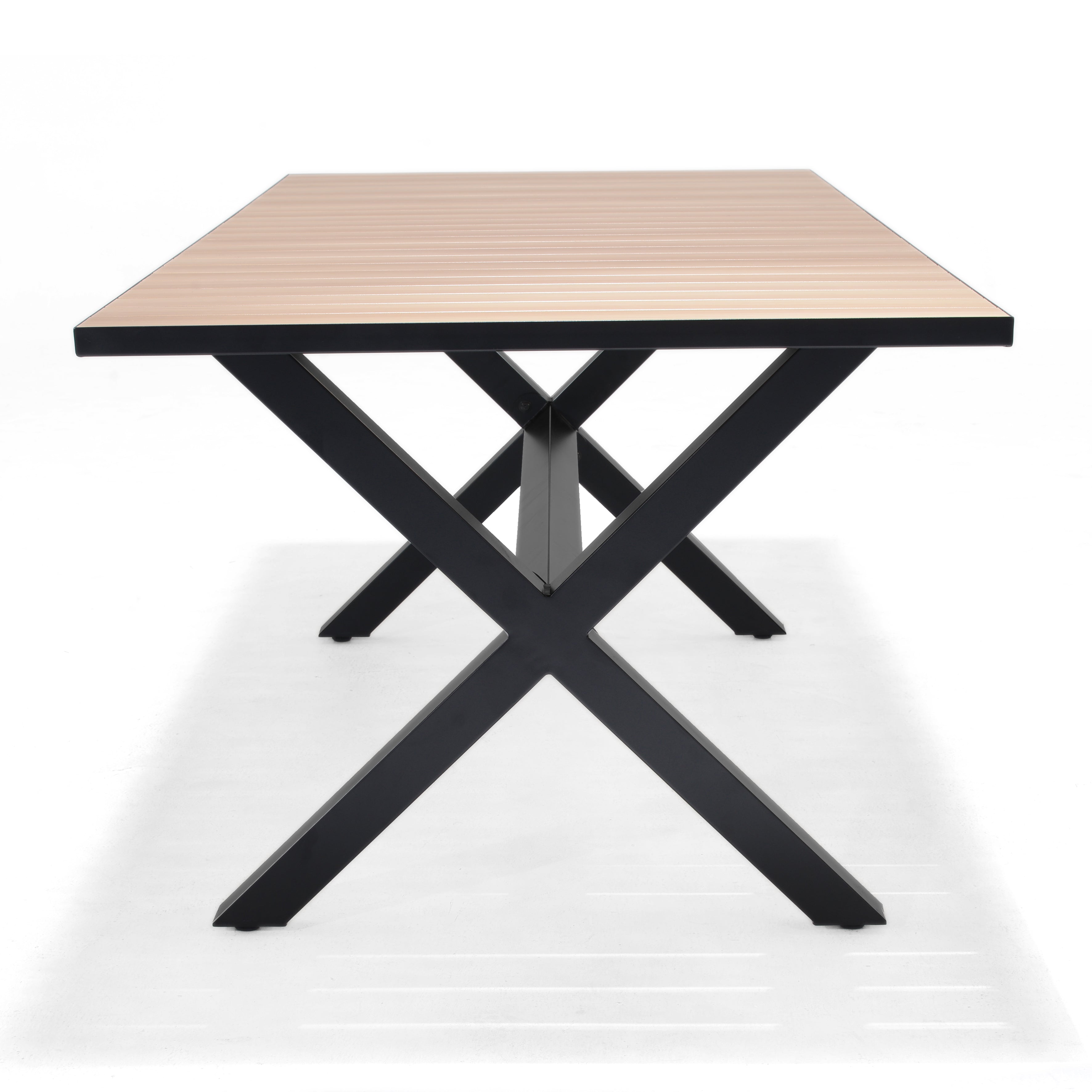 Panama Dark Rectangular Table and 6 Nassau Black Aluminum