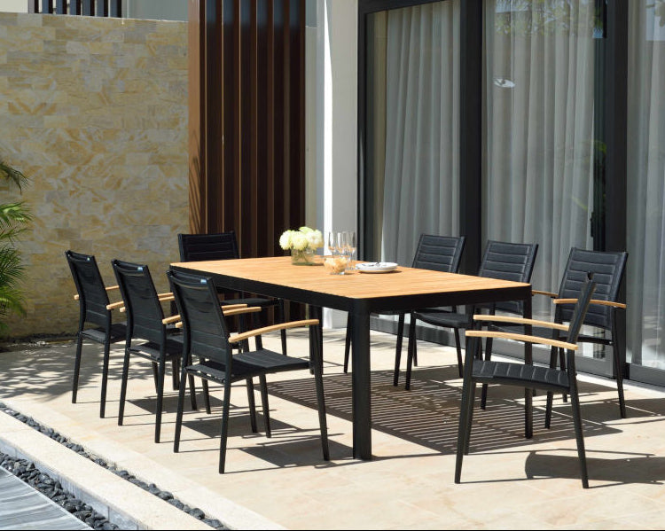 Portals Dark Lite FSC Teak Wood and Aluminum Rectangular Dining Set