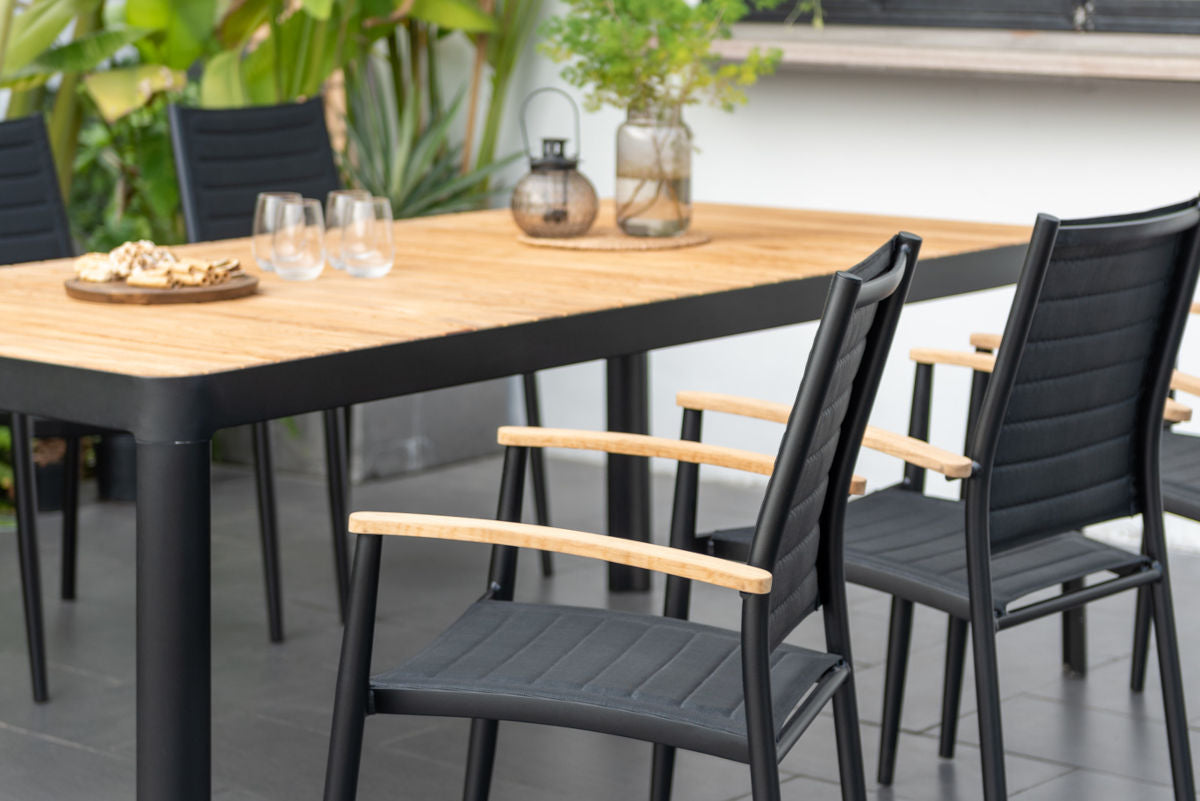 Portals Dark Lite FSC Teak Wood and Aluminum Rectangular Dining Set