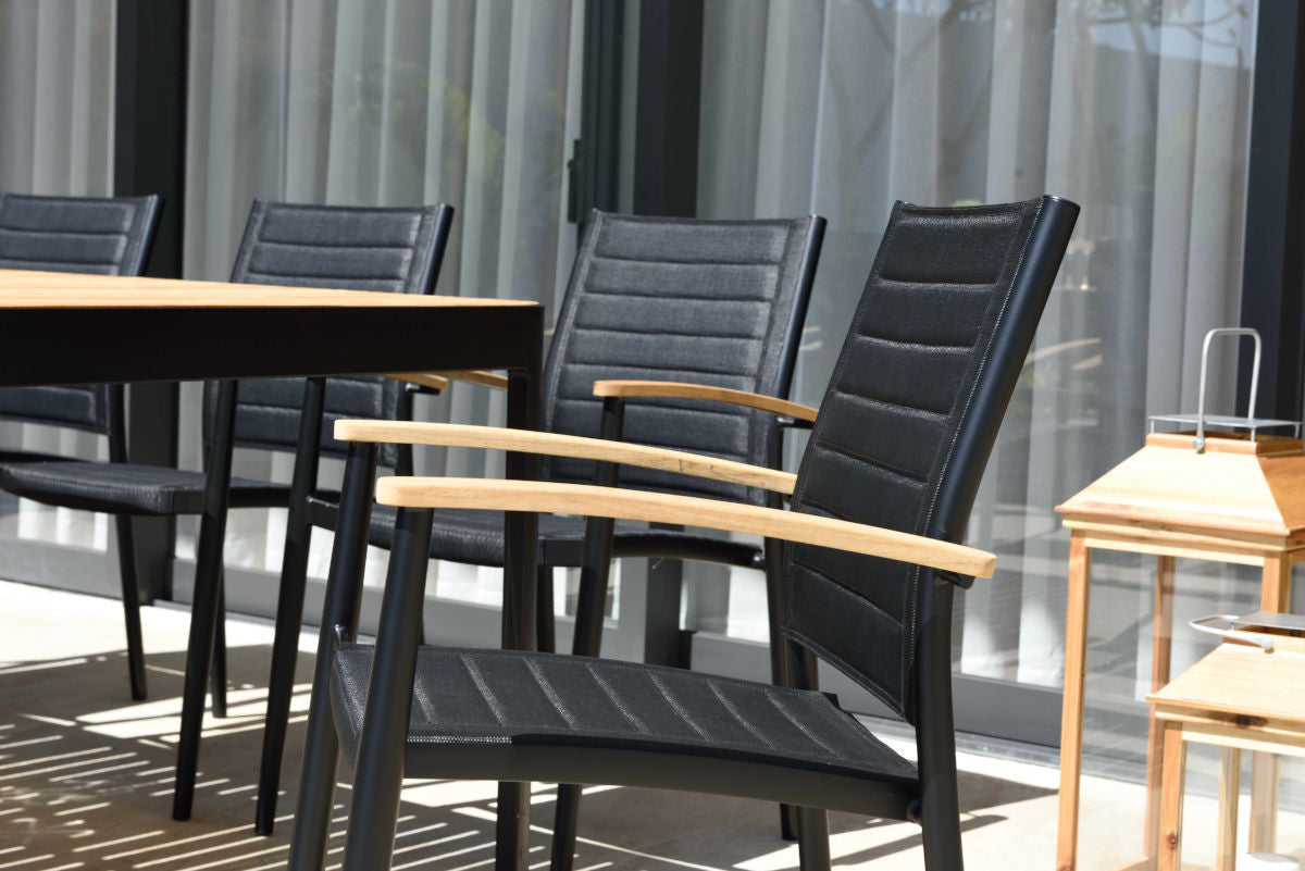 Portals Dark Lite FSC Teak Wood and Aluminum Rectangular Dining Set