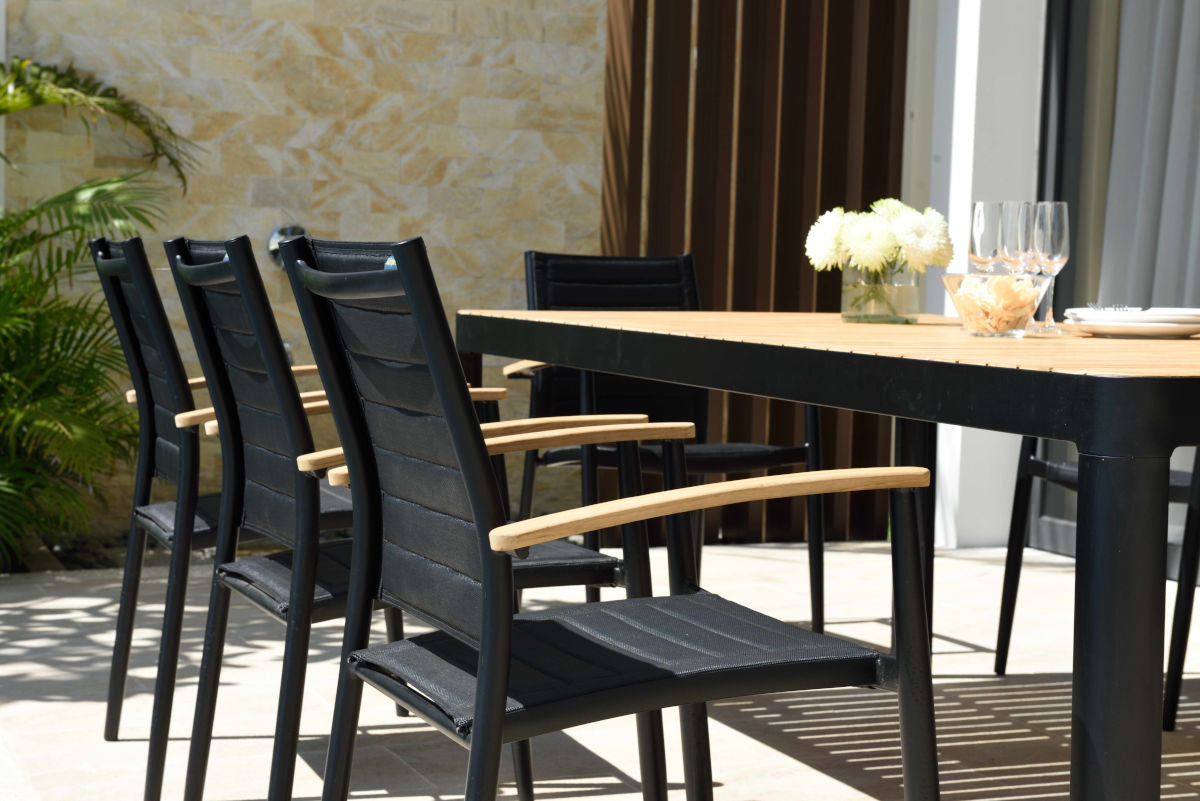 Portals Dark Lite FSC Teak Wood and Aluminum Rectangular Dining Set