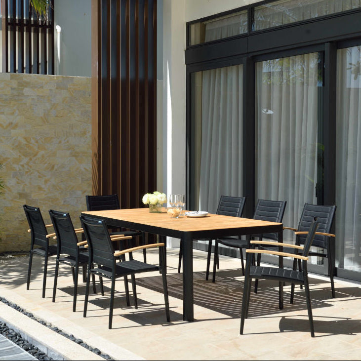 Portals Dark Lite FSC Teak Wood and Aluminum Rectangular Dining Set