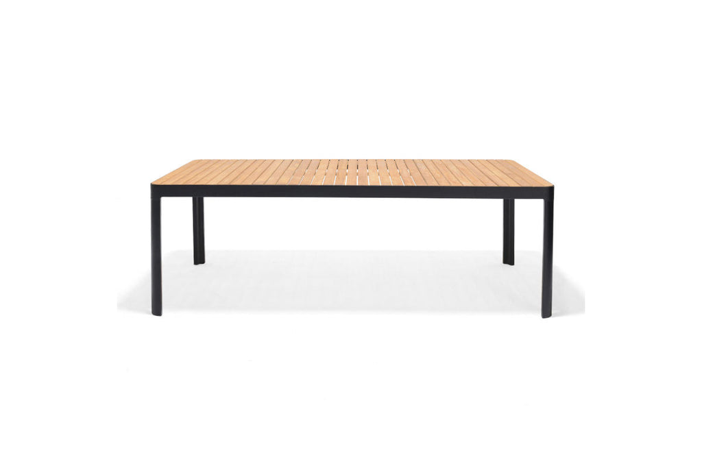 Portals Dark Rectangular Teak Table and 8 Nassau Black Chairs Dining Set
