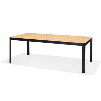 Portals Dark Rectangular Teak Table and 8 Nassau Black Chairs Dining Set