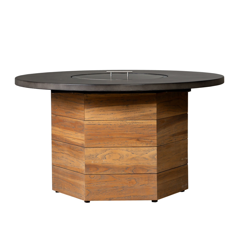 Teak 48" Hexagonal Fire Table with Faux Concrete Top
