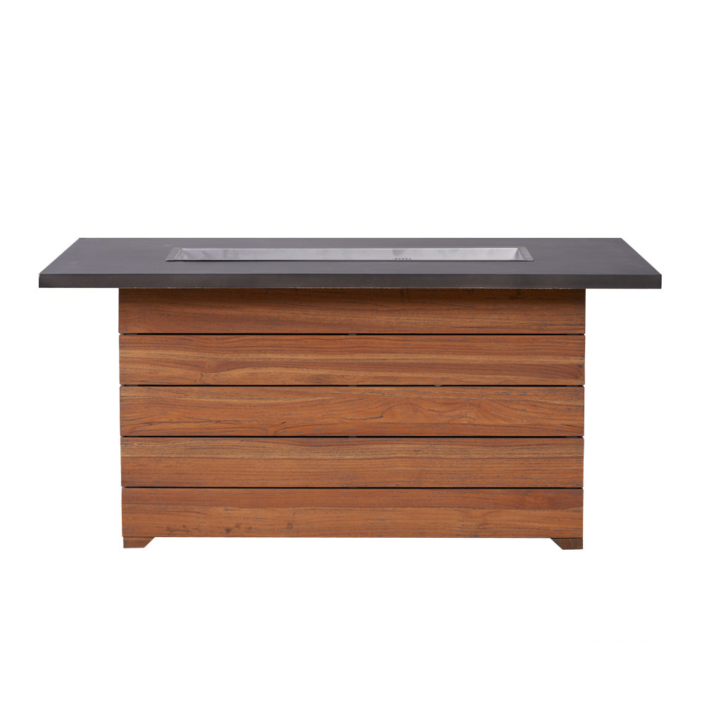 Teak 50" Rect. Fire Table with Faux Concrete Top