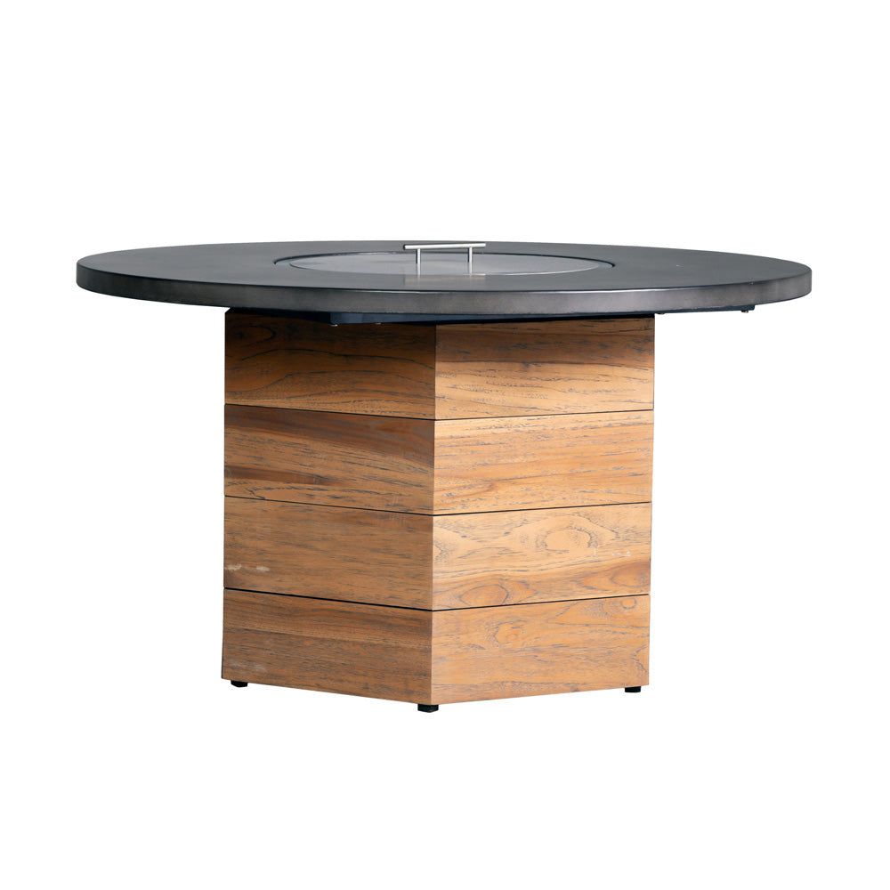 Teak 48" Hexagonal Fire Table with Faux Concrete Top