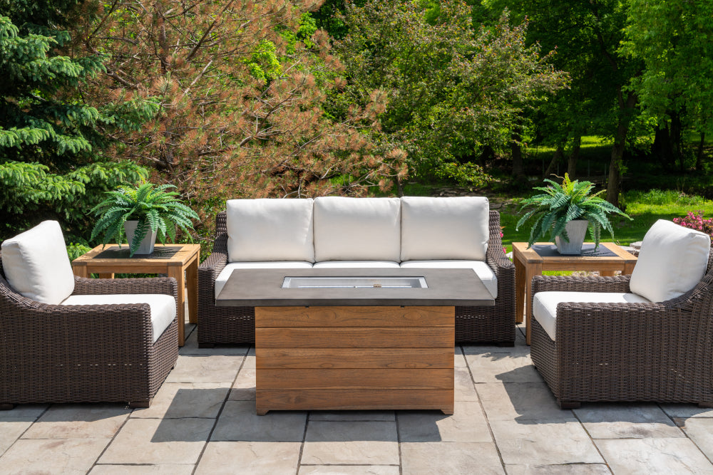 Teak 50" Rect. Fire Table with Faux Concrete Top